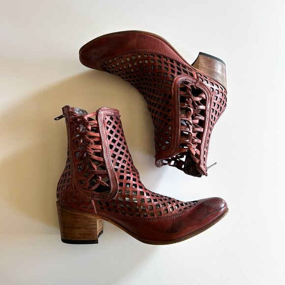 Freebird Lazor Red Leather Cut Out Ankle Booties Western Boots Size 7 with Box - Picture 4 of 10